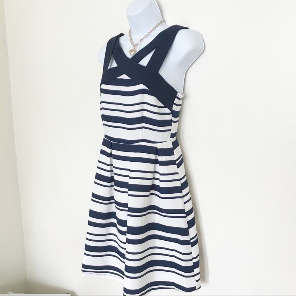 Blue White Stripe Sundress SHE SKY Fit Flare NWT S - Picture 4 of 9